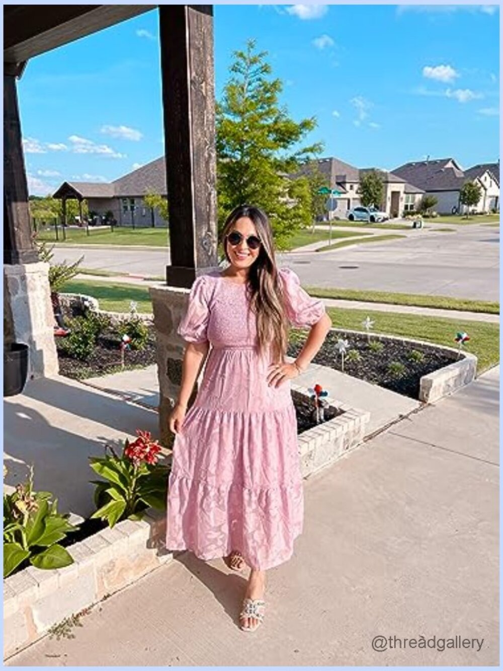 Puff Sleeve Smocked Floral Lace Tiered Maxi Dress - Picture 6 of 7